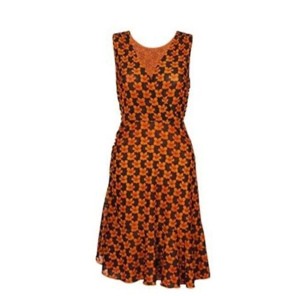 Cabi Spring 2023 Reversible Flip Dress #6370 - XL Orange/Navy Floral Ruffle Hem